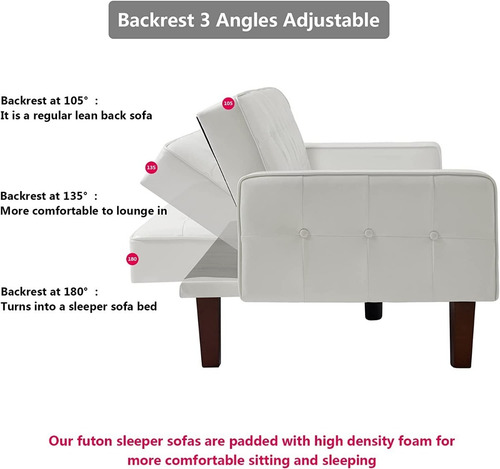 Futon Convertible De Pielsint Color Beige Marca Mikibama