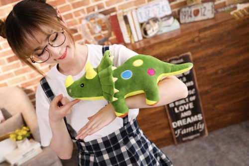 Brinquedo de dinossauro macio Triceratops, pelúcia para crianças, cor verde