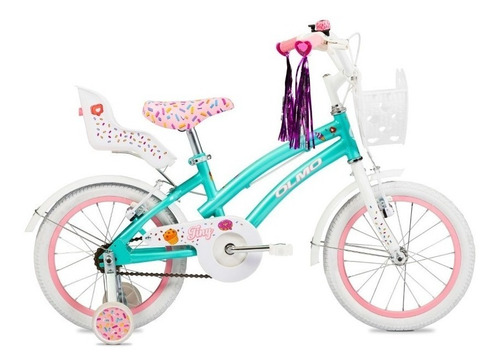 Bicicleta paseo infantil Olmo Infantiles Tiny Friends  2021 R16 1v freno v-brakes cambios N/A color turquesa con ruedas de entrenamiento  