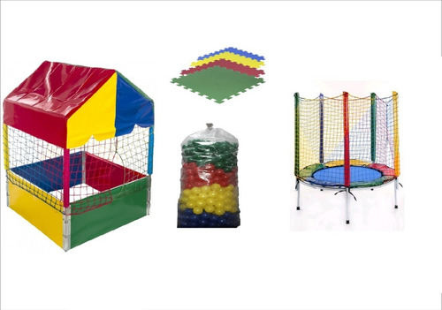 Piscina De Bolinhas 1,0x1,0+500 Bolinha+2cama Elástica 1,40m