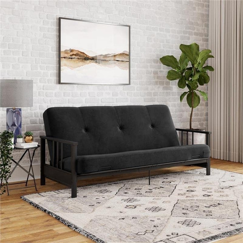 Futon Con Colchon De Microfibra Color Negro Marca Dhp