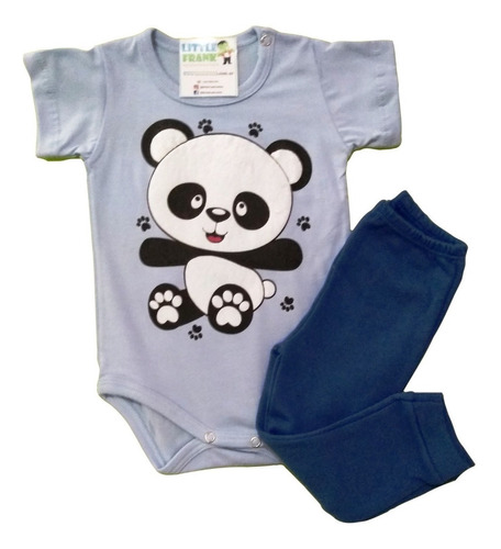 Conjunto Para Bebe Oso Panda Body Manga Corta Y Pantalón