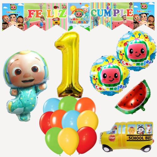 Set Combo De Globos Cocomelon + Numero + Banderin 