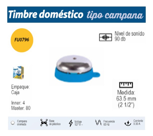 Timbre Electrico 2.5 Campana Código Fu0796 Marca Fulgore