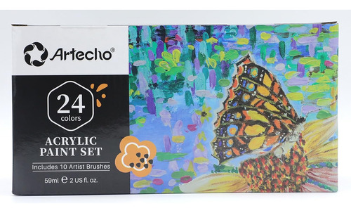 Juego De Pintura Acrílica Con 10 Pinceles Y 24 Colores, Pint