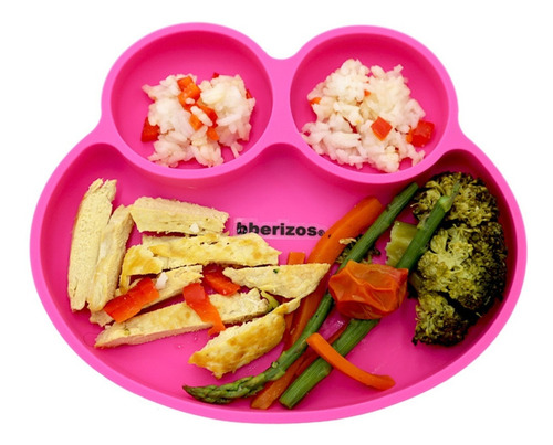 Plato Bebé Entrenador Rana Comida Snack Fiesta Papillas Color Rosa