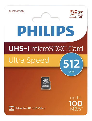 Memoria Micro Sd Philips 512 Gb Clase 10 Ultra Speed Negro