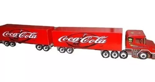 Carreta Bitrem Scania Bau de Madeira Brinquedo Cocacola 7 Eixo 1,25m