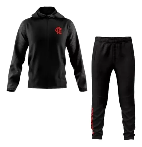 Conjunto Jaqueta Corta Vento Capuz + Calça De Frio Flamengo