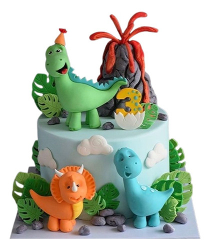 Adornos Para Torta Temática Dinosaurio En Porcelana 19 Pzas!