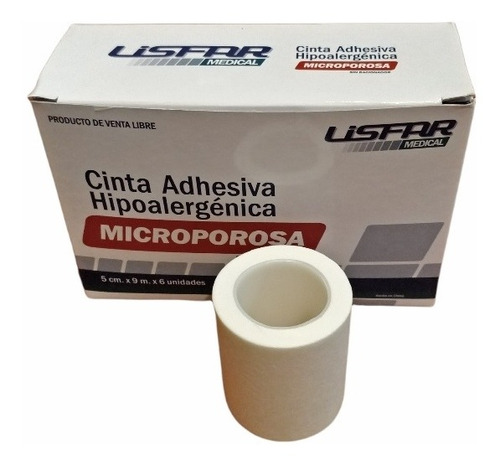 Imagen 2 de 2 de Tela Adhesiva Cinta Microporosa 5 Cm X 9mt Lisfarm 6 Rollos