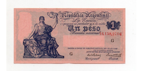 Billete 1 Peso Moneda Nacional Progreso Bottero 1814 Ex
