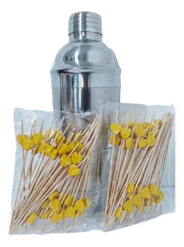 150 Espeto Enfeite Coração Amarelo 12 Cm Evento Lanche Drink