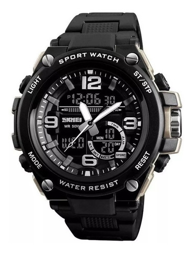 Reloj analógico digital resistente al agua para hombre, color negro, bisel, color de fondo negro, color negro