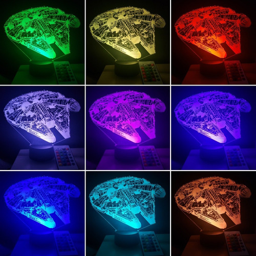 Imagen 1 de 8 de Lampara Led 3d Con Control Halcón Milenario Horizontal