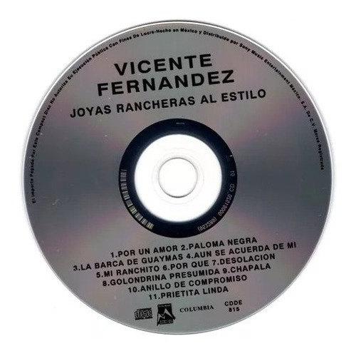 Vicente Fernandez - Joyas Rancheras Al Estilo - Disco Cd