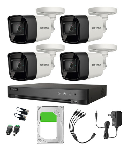 Hikvision Kit De 4 Cámaras De Seguridad Metálicas Bala Turbohd 4k 8mp Exterior Ip67 Ir Exir 30 Mts + Dvr 8mp 4 Canales Turbohd + 4 Canales Ip + 1tb Hdd Modelo Ids2ce16u0t-plus-sc+1tb