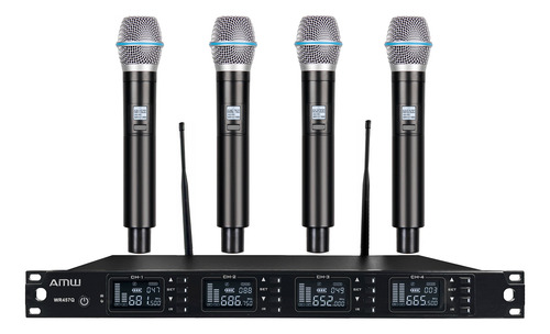 Microfone Sem Fio Profissional 4 Canais Uhf Amw Au3000 +case