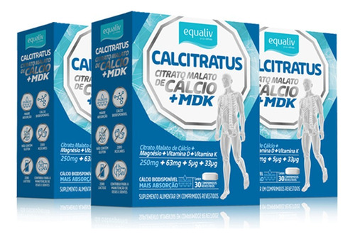 Kit 3 Calcitratus + Mdk Citrato Malato Cálcio Equaliv 30cap. Sabor Sem sabor