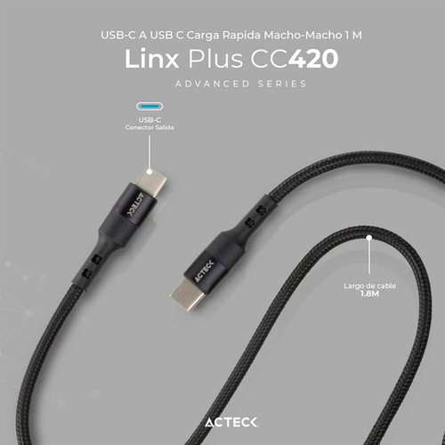 Cable Acteck Linx Plus Cc420 Usb C A Usb C 1m Ac-934855
