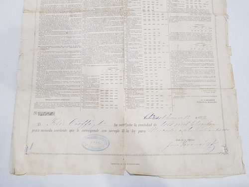 Imagen 2 de 9 de Antigua Patente 25 De Mayo 1878 Venta + Sello 3000 Mag 58064
