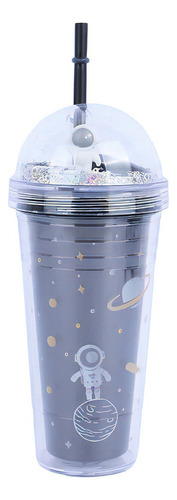 Miniso Vaso De Dos Capas Con Popote Plástico Negro 420ml