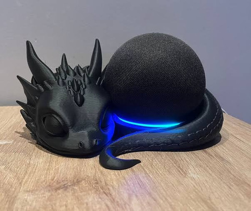 Suporte Alexa Dragão Bebê Preto 3d Para Echo Dot 3 4 E 5