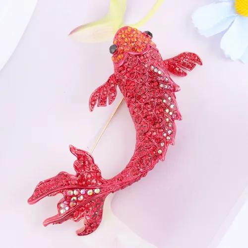 Broche De Carpa De Pez Koi Rojo Con Diamantes De Imitación,