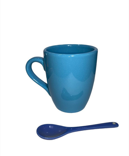 Set Taza Cerámica Jarro Mug 300ml Crmk Y Cucharita Porcelana