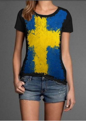 Blusa Fem. 5%off Bandeira Da Suécia Linda Customizada Top