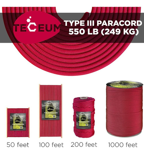 Cuerda Paracord Teceum, Ideal Para Supervivencia, 45 Colores