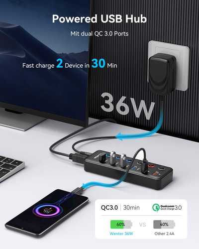 Hub Usb Alimentado, Divisor De Hub Usb 3.0
