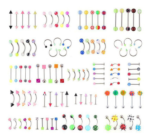 Lote De Piercings Para Cuerpo Ceja Ombligo Lengua Del, 110 U