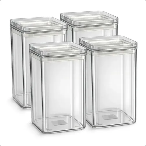 Kit 4 Potes Hermético 1 Litro - Bpa Free Organizador Com Tampa Para Alimentos, Empilhável, Organizadores Para Armário E Cozinha, Mantimentos Transparente
