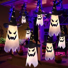 Luces LED Fantasma 8pcs con Sombrero de Bruja Decoración Colgante para Halloween Día de los Muertos, Guirnalda Luminosa para Jardín Patio Fiesta Interior y Exterior