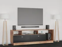 Comprar Mesa Tv Led 1.50 Moderno Mueble Rack Lcd Modular Melamina Color Paraiso Y Fresno Negro