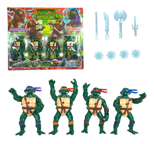 4 Bonecos Tartarugas Ninjas Verde 12cm Cartelados