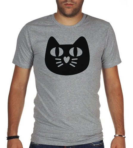 Remera De Hombre Gatito Cara Bigotes Corazon Vector