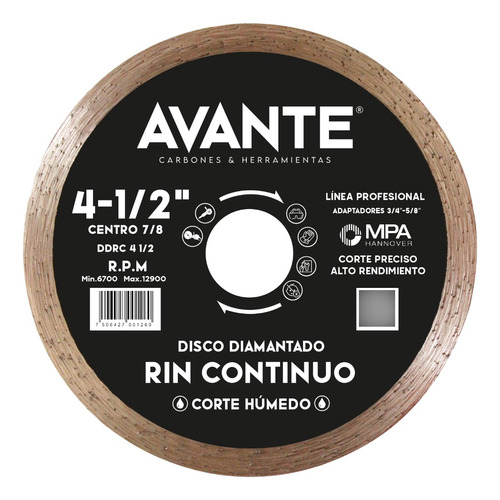 Disco Diamante Rin Continuo 4-1/2 X 7/8 Avante Ddrc41/2 Color Negro