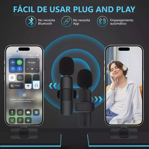 2pcs Micrófono Inalámbrico Lavalier Para iPhone iPad Android