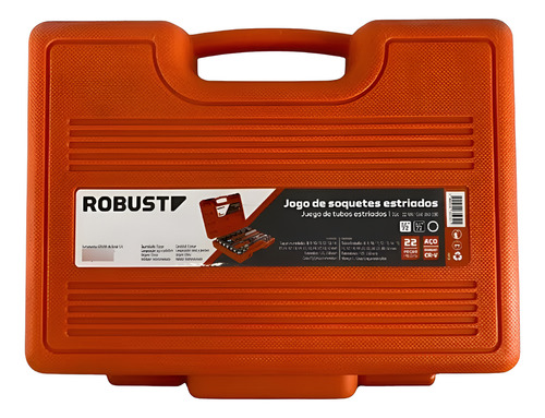 Jogo Soquete Estriado C/ 22pçs 8 - 32mm Robust - D26-22am Laranja