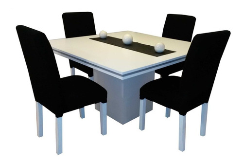 Juego Comedor Blanco Tr 130x130 + 4 Sillas Chenille