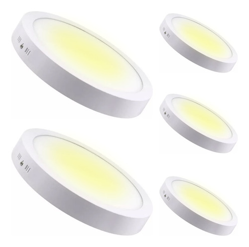 Pack 5 Foco Panel Plafon Sobrepuesto Redondo 24w Luz Calida