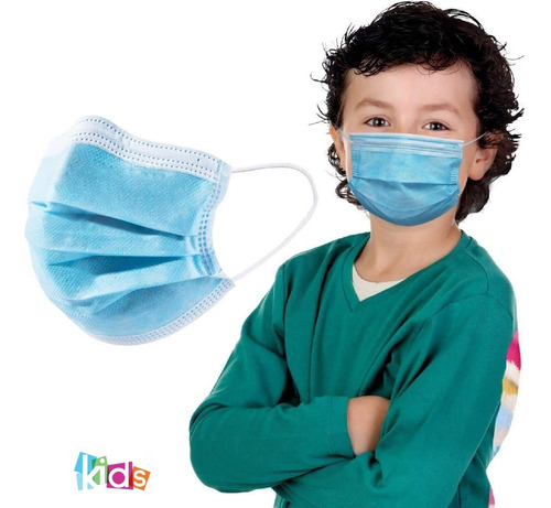 Imagen 3 de 5 de Barbijo Tricapa Niños Celeste X 100 Unidades Con Certifica