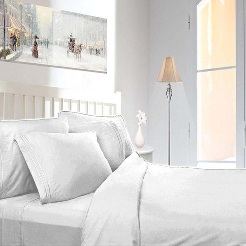 Sabana 1800 Hilos Matrimonial Color LInea Blanco Diseño de la tela Bordado