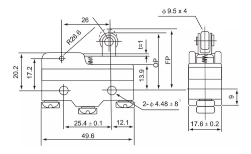 Imagen 5 de 5 de Cm-1704 Cntd Microswitch 1nc+1no Palanca Corta Tipo Polea