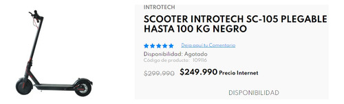 Scooter Introtech Sc-105 Plegable Hasta 100 Kg Negro 