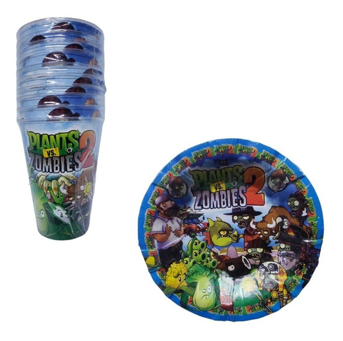 Plantas Contra Zombie. Kit Fiesta Para 20 Niños,platos,vasos