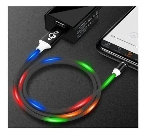 Cabo Carregador Magnético Rgb Led 3 Em 1 Tipo C Ios Android