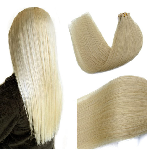 (46cm , 60) - Tape In Hair Extensions Platinum Blonde Human